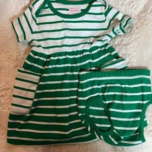 Hanna andersson baby dress and bloomers set 3-6 mos emerald green stripe